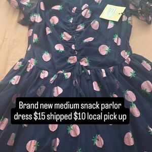 Navy Midi Dress with Pink Strawberry Print